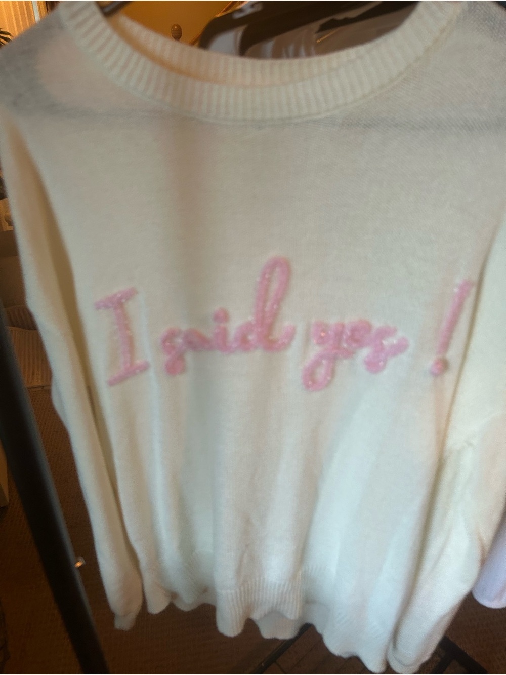 Le Lis Cream Sweater with Pink Script Appliqué